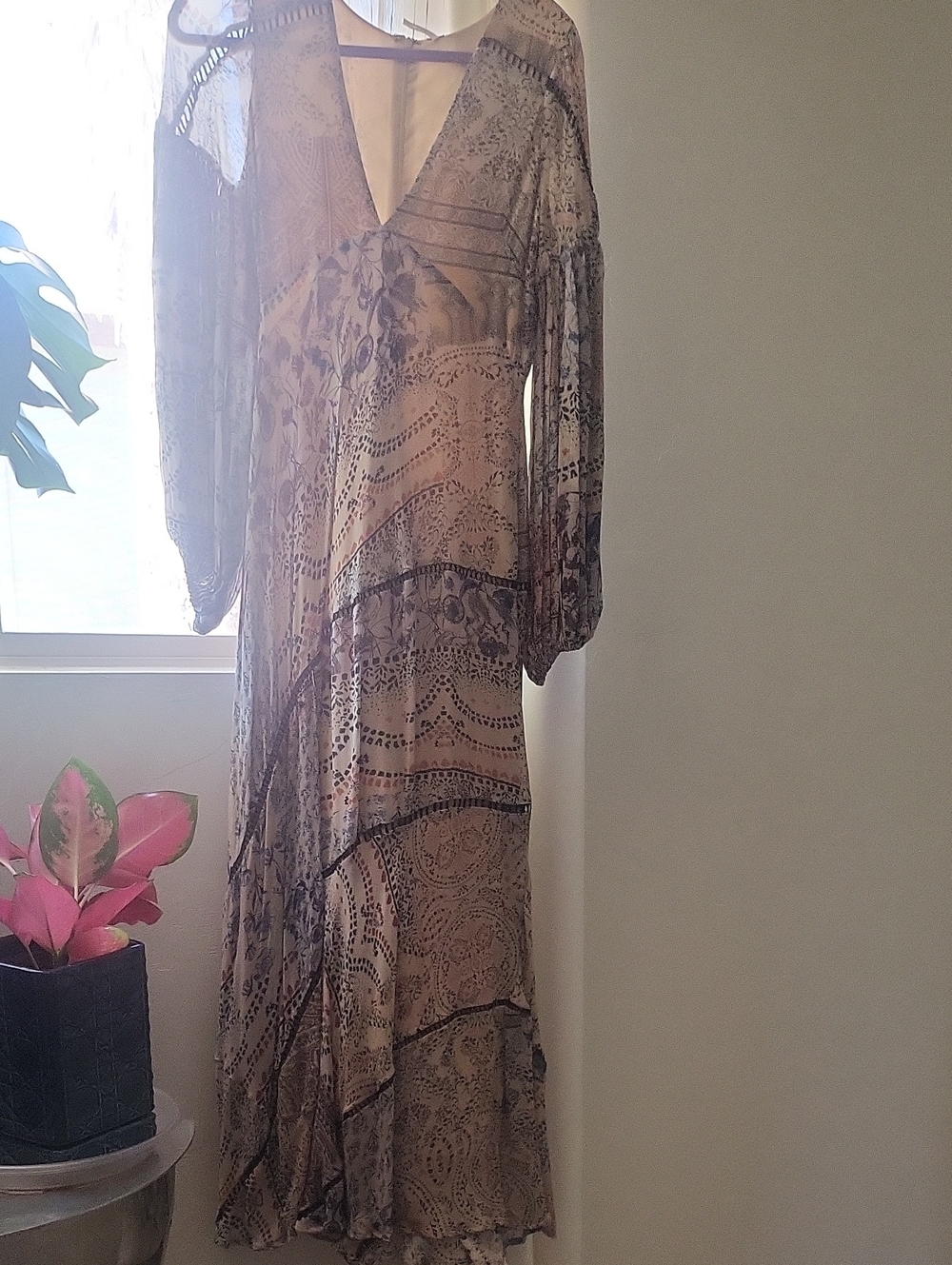 Free People Beige and Taupe Floral Lace-Pattern Maxi Dress